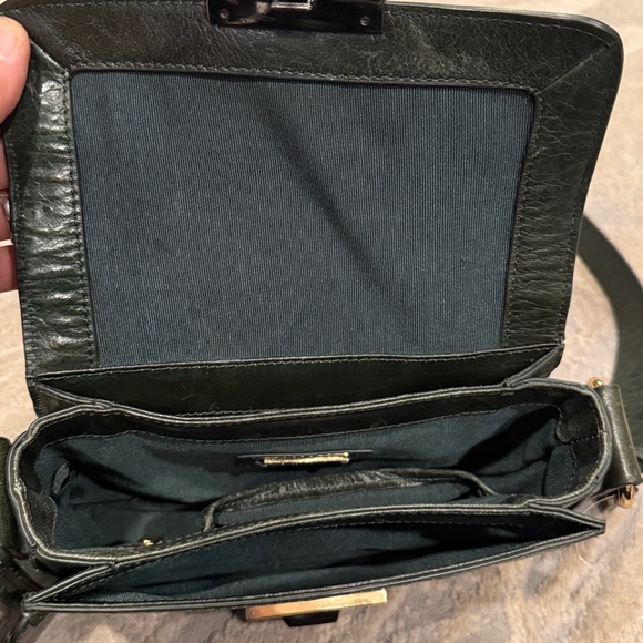 Vintage Badgley Mischka dark Green Leather & Croc-Embossed Shoulder Bag GUC - Picture 8 of 13